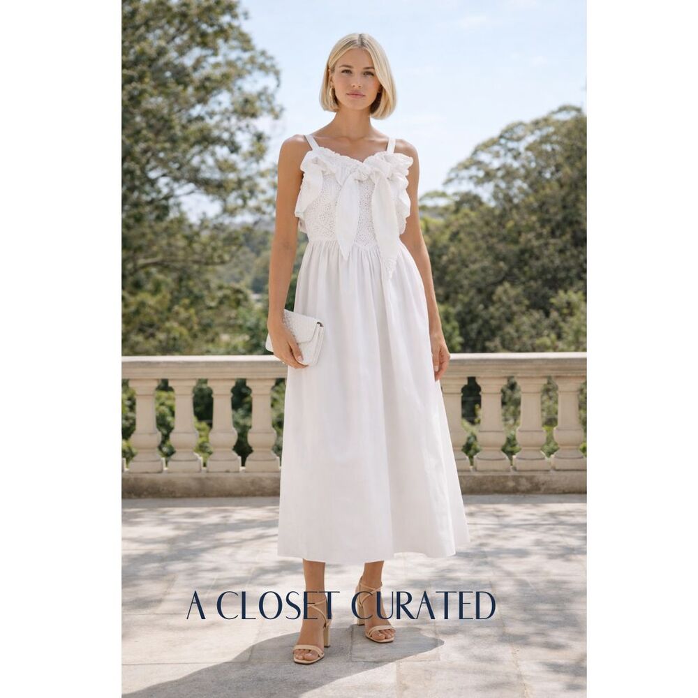Batsheva Katja Tie Front Maxi Dress 8 White NEW